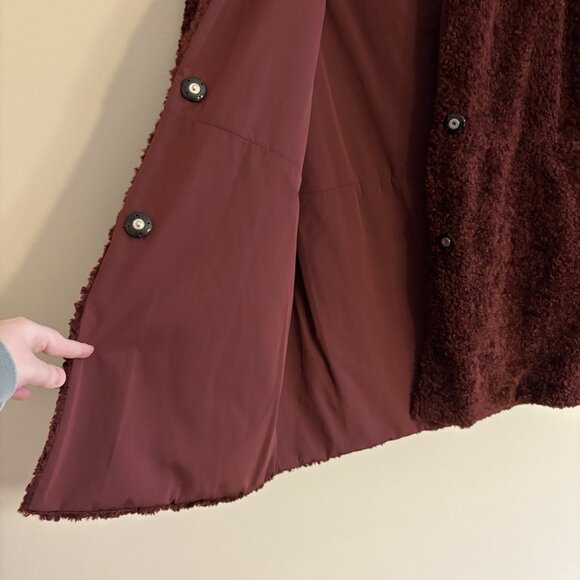 Jane Post Women S Dark Red Faux Fur Snap Front Hooded Reversible Teddy Coat NWT - Picture 14 of 14